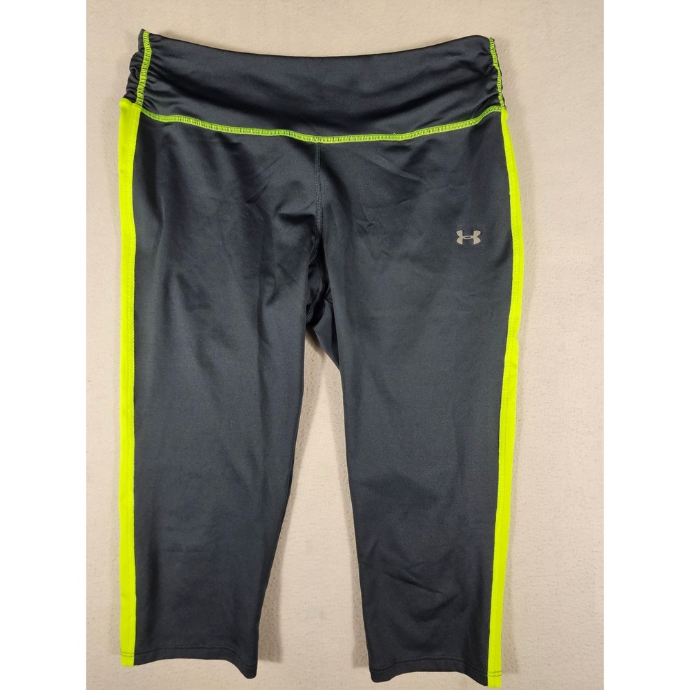 Under Armour AllSeasonGear Womens Gray Neon Green Capri Leggings Medium 1228195โ